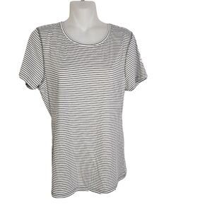 Vogo Athletica Womens T Shirt Medium Gray White Striped Short Sleeve Athletic